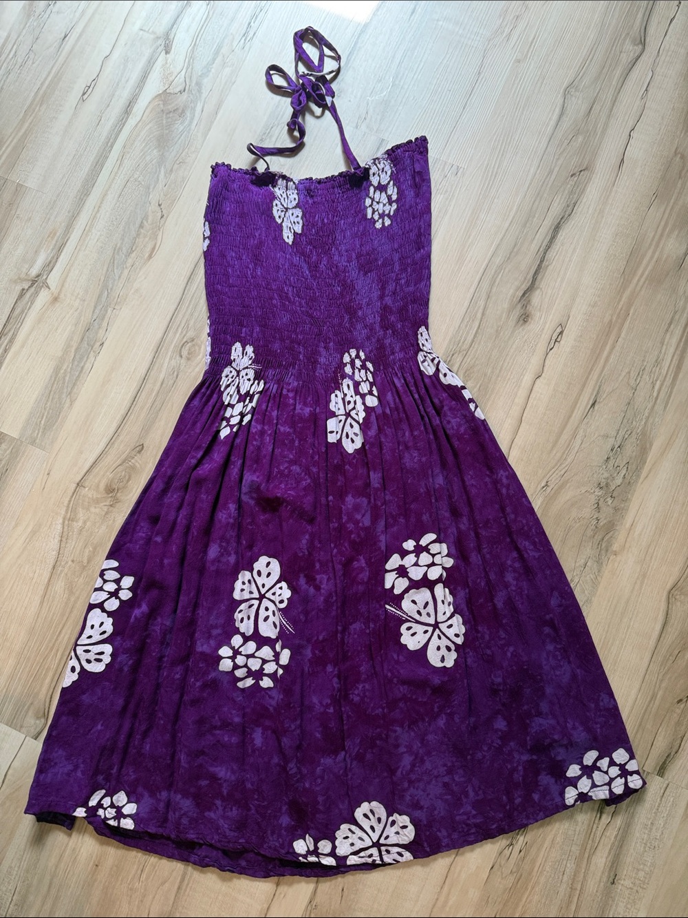 Purple Floral Halter Hawaiian dress - one size